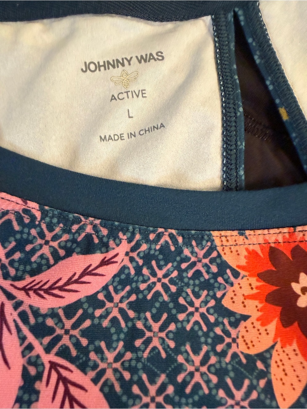 Johnny Was Navy Floral Short Sleeve Tee with Pink & Green Accents - Picture 3 of 4